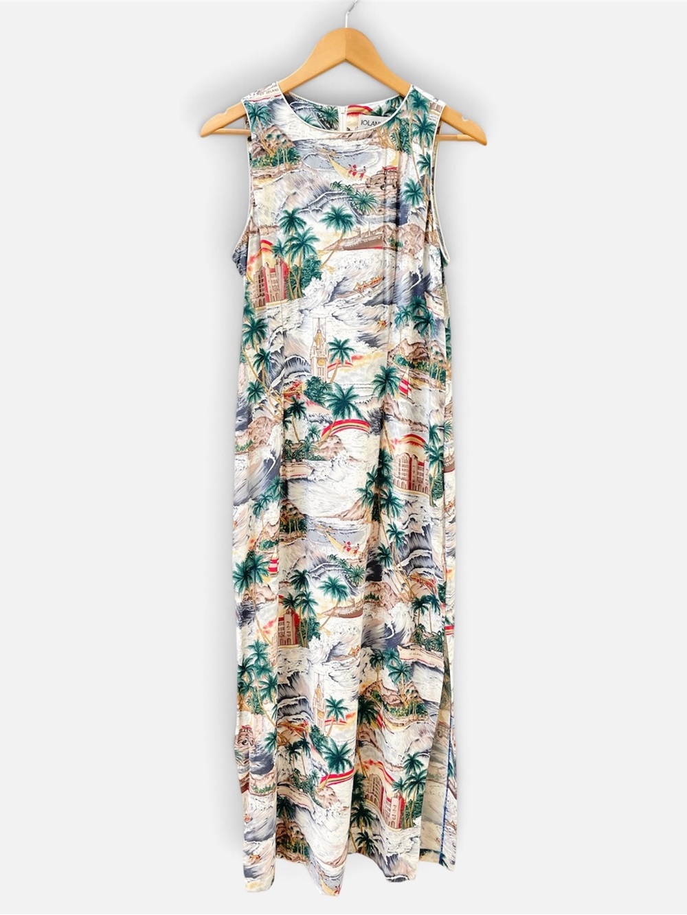 Vintage 2000's Iolani Hawaiian Print Sleeveless Shift Maxi Dress, Women's Large
